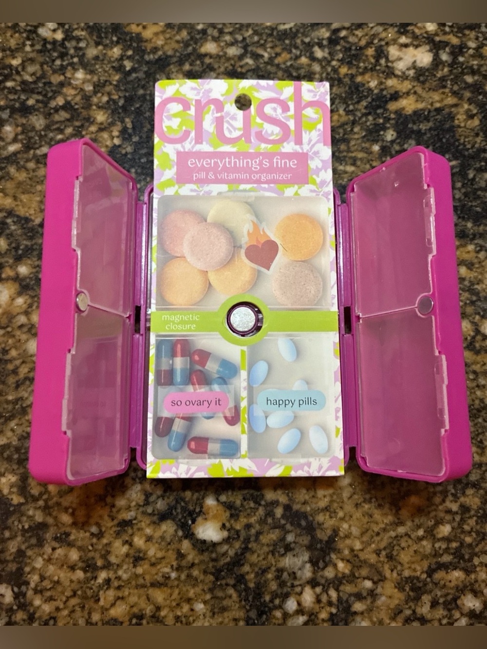 5/$25 Crush Everything's Fine Pink Pill & Vitamin Organizer Travel case for pill